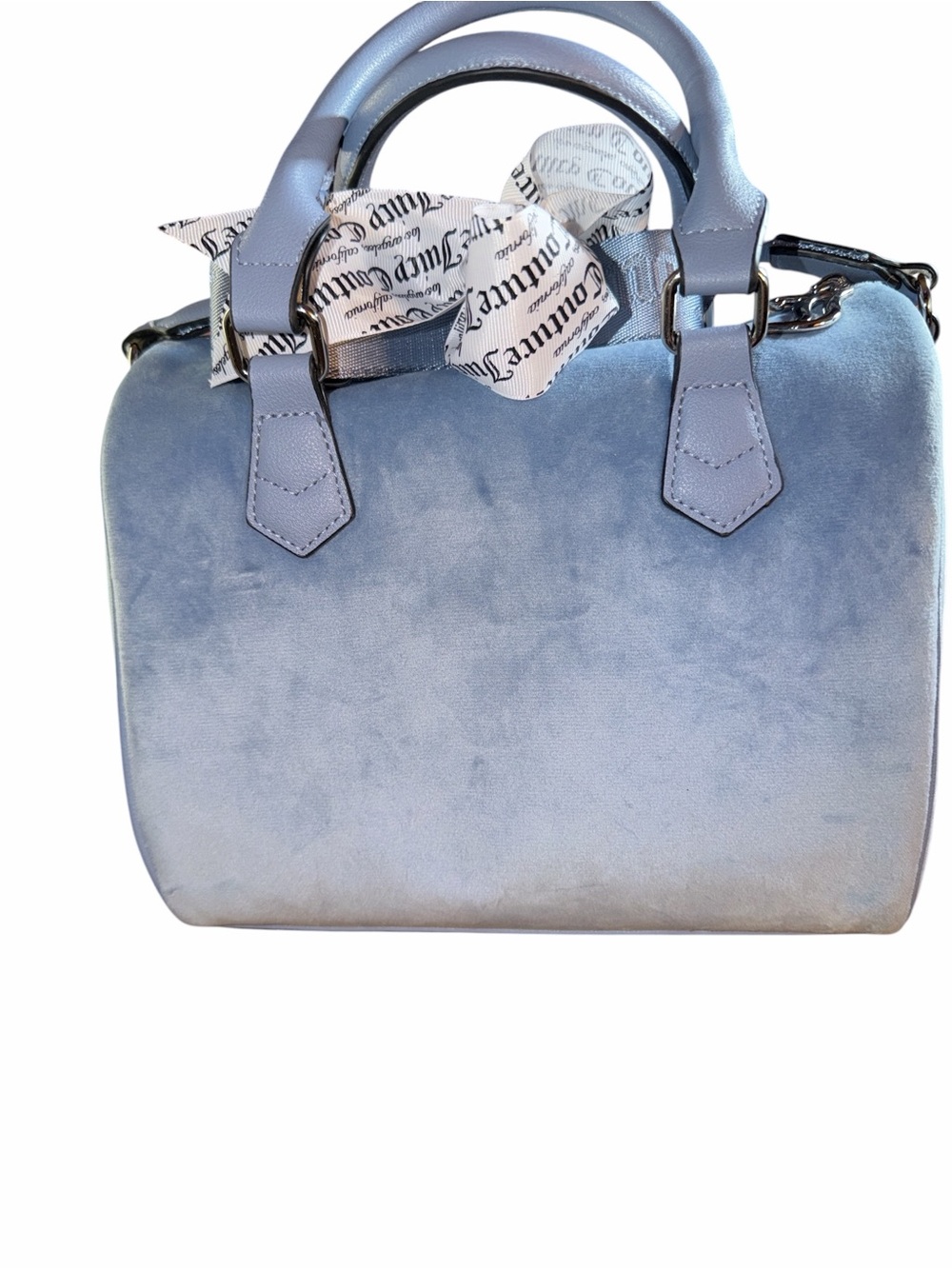 NWT Juicy Couture Obsession Satchel Slate Blue Velour Crossbody - Picture 2 of 2